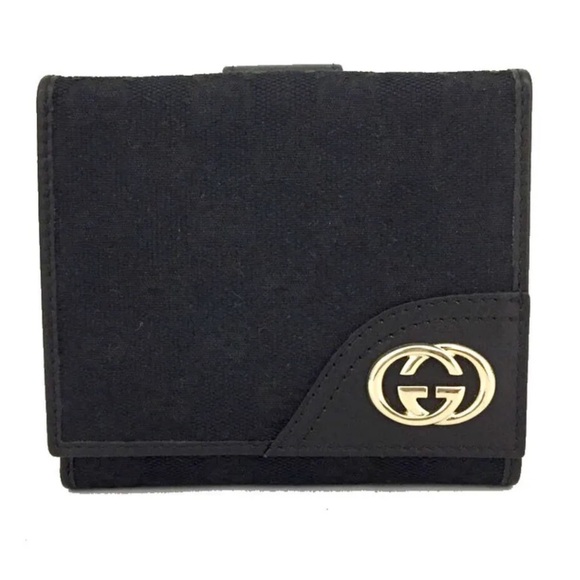 Authentic GUCCI Interlocking GG Logo Canvas Leather Bifold Wallet EUC - Picture 1 of 8